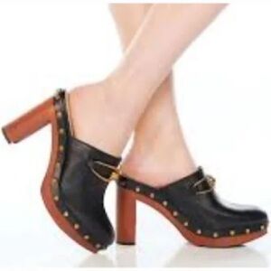 Veronica Beard Giles Block Heel Mule Clogs, Black,Size 8M Bohemian leather Heel